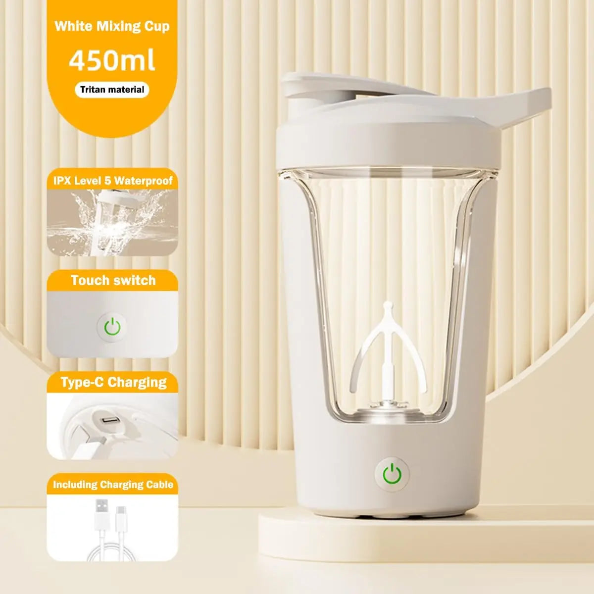 450ml Portable Electric Coffee Stirring Cup Usb Rechargeable Fully Automatic Stirring Cup for Fitness Outdoor Sports Gym