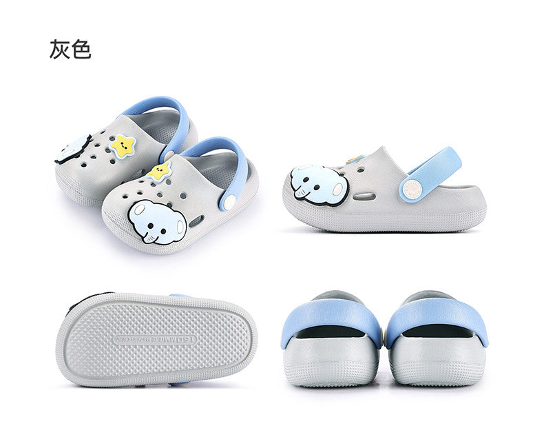 Summer children's slippers, indoor non-slip home wear with cartoon patterns, suitable for both boys and girls, soft-soled toddler flat shoes.