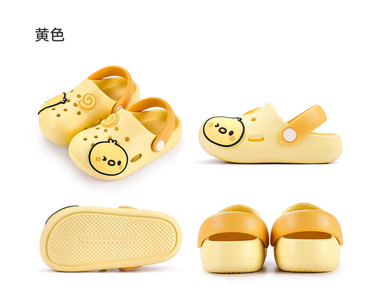 Summer children's slippers, indoor non-slip home wear with cartoon patterns, suitable for both boys and girls, soft-soled toddler flat shoes.