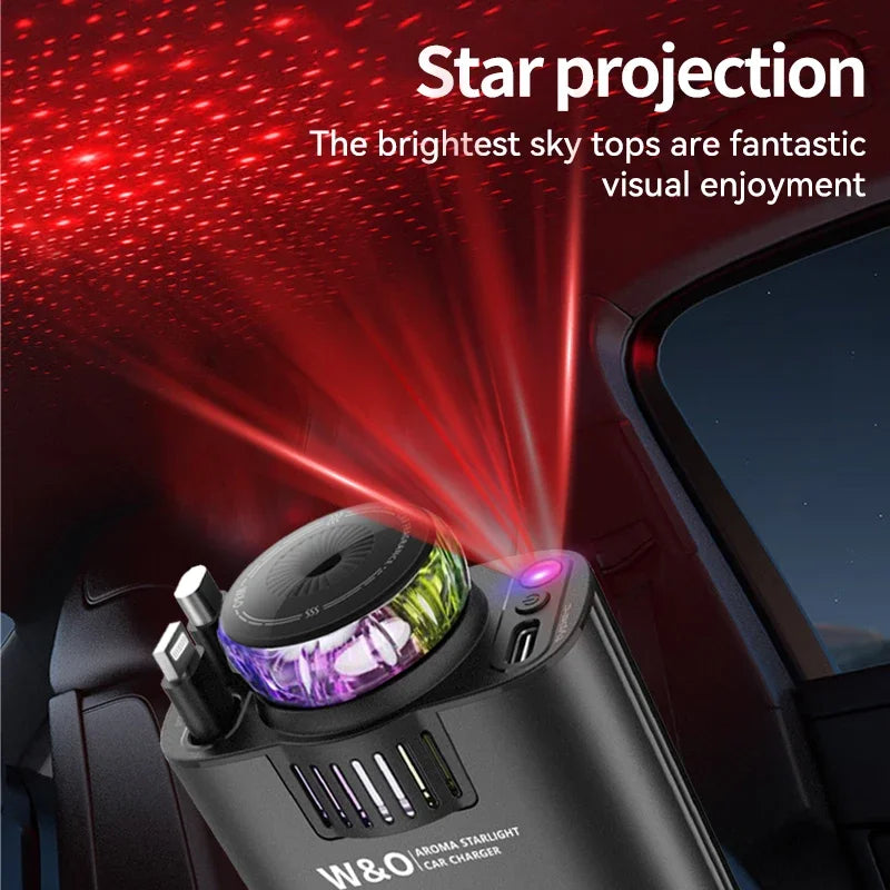 45W Super Fast Retractable Car Charger,with Starlight & Aromatherapy & 2 Retractable Cables,for Car Truck RV,for iPhone Samsung