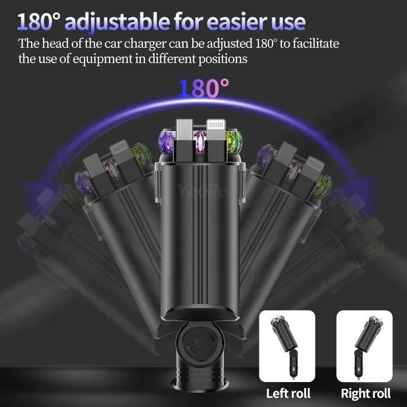 45W Super Fast Retractable Car Charger,with Starlight & Aromatherapy & 2 Retractable Cables,for Car Truck RV,for iPhone Samsung