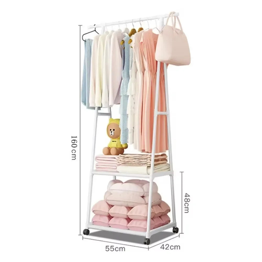 55*42*160cm Customizable Standing Triangle Movable Clothes Racks Bedroom Simple