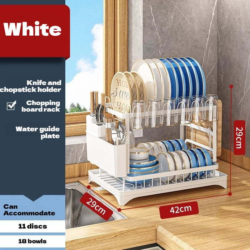2Tier Dish Racks for Kitchen Counter Multifunctional Dish Drying Rack Large Capacity Metal Kitchen Dishes Drying Rack Plate Org