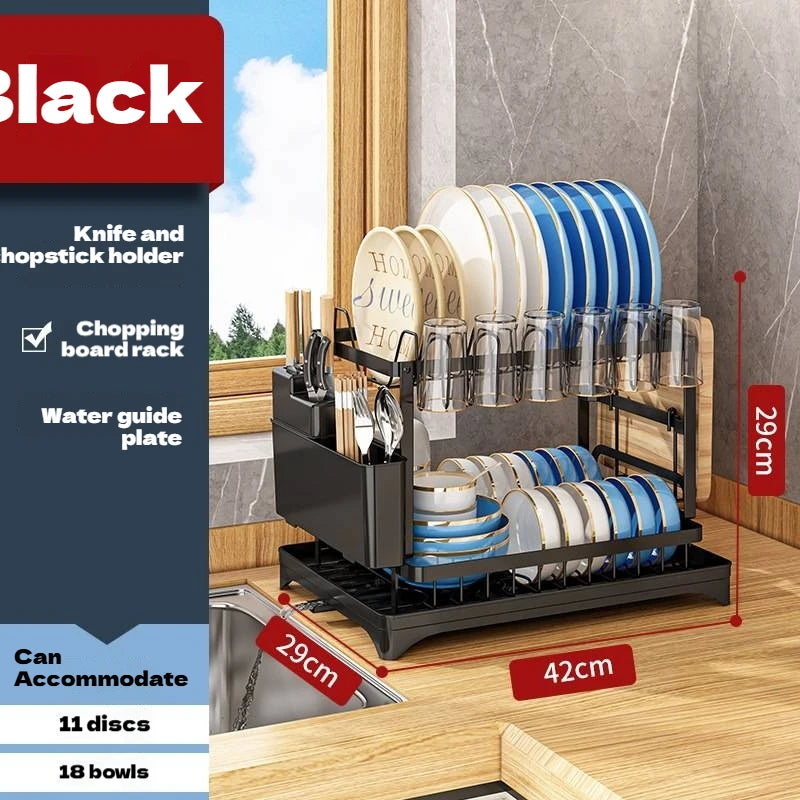 2Tier Dish Racks for Kitchen Counter Multifunctional Dish Drying Rack Large Capacity Metal Kitchen Dishes Drying Rack Plate Org