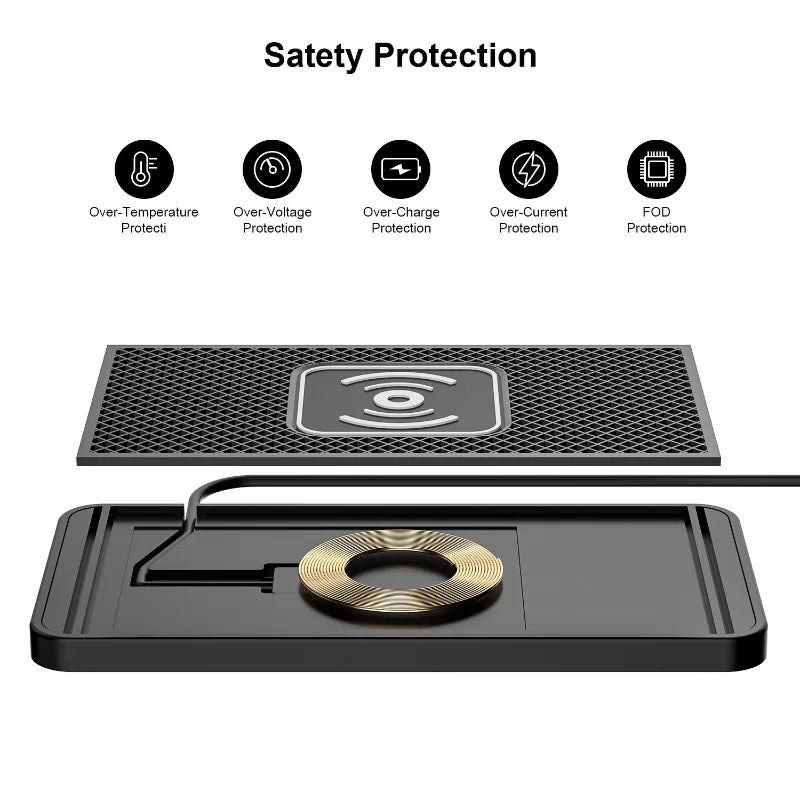 15W Qi Fast Wireless Car Charger Pad Secure Non Slip Grip Auto Clamping Holder for Android Phones Smartphone Accessories