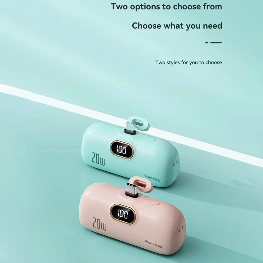 5000mAh 2-in-1 Power Bank, 3C Certified, Fast Phone Charging, External Battery, Plug and Play, Type-C and Apple Interface
