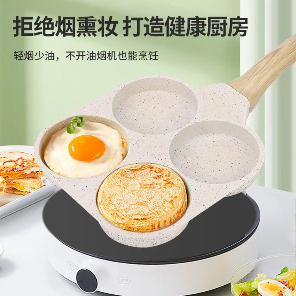 4hole Omelet Pan Frying Pot Thickened Nonstick Egg Pancake Steak Cooking Pans Hamburg Bread Breakfast Maker Induction Cookware