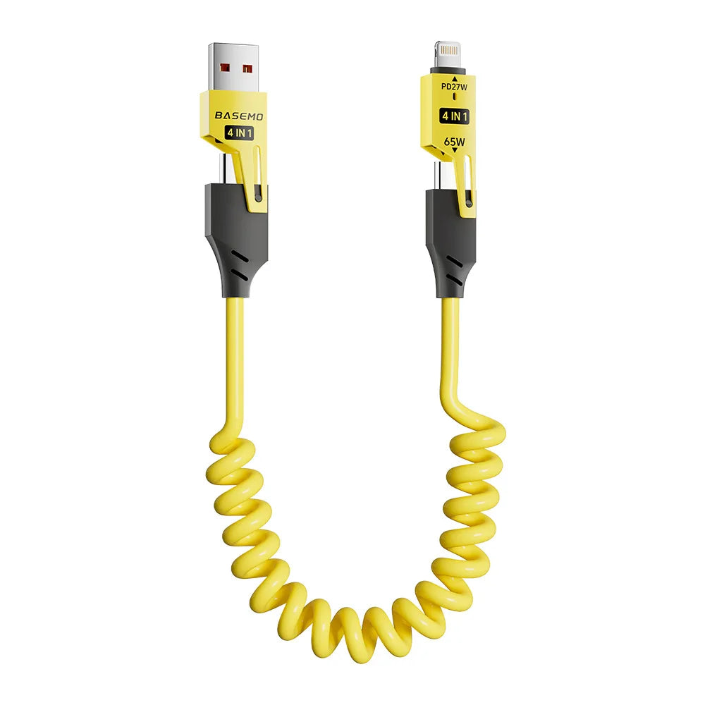 4 in 1 65W Spring Short Data Cable 6A USB Type C Spring Telescopic Quick Charger Wire Spring USB Cable for iPhone 15 14 13 12