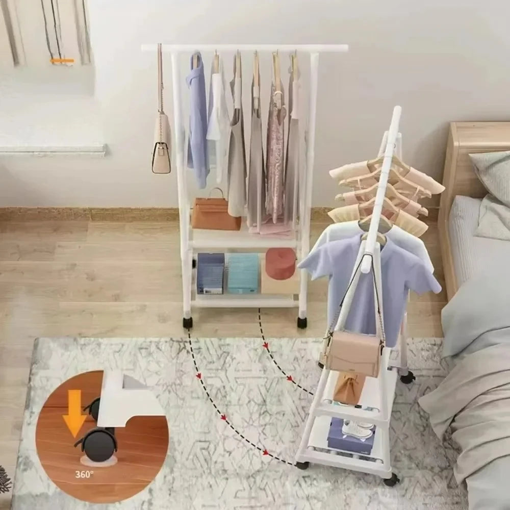 55*42*160cm Customizable Standing Triangle Movable Clothes Racks Bedroom Simple